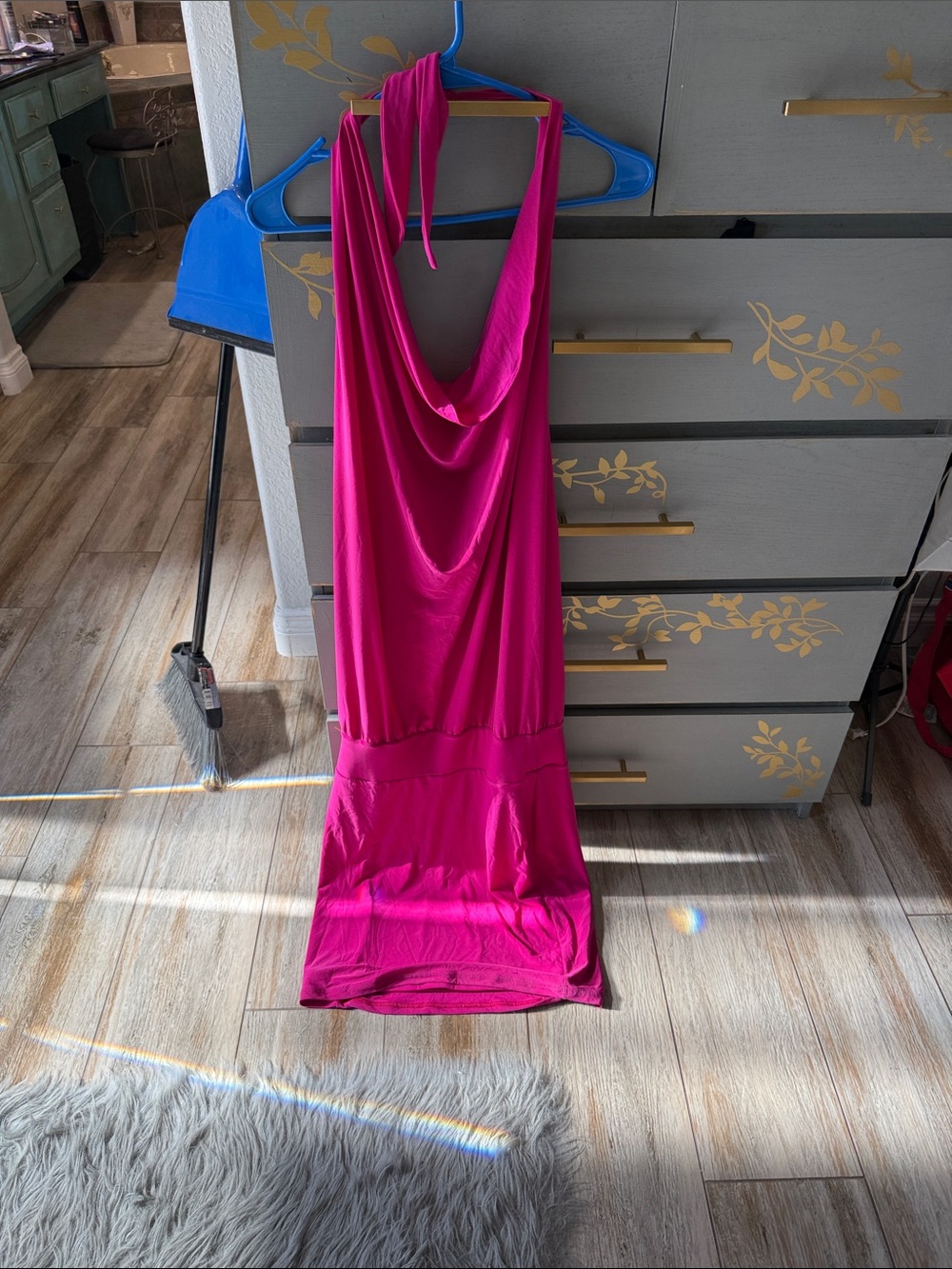 Abi Ferrin Halter Cowl Maxi Dress in Fuchsia Pink
